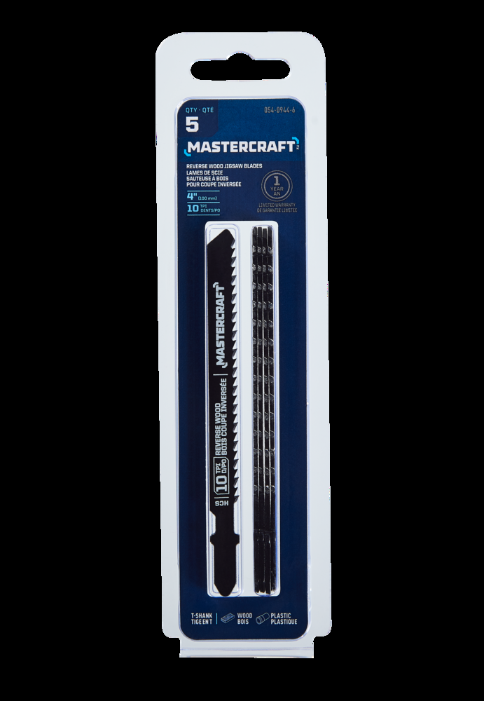 Mastercraft 10 TPI T-Shank Reverse Wood Jigsaw Blades for Wood, Plastic, 5-pk