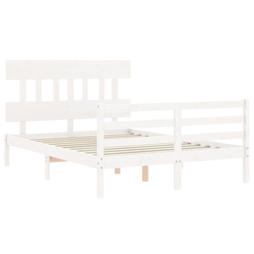 NNEVL Bed Frame with Headboard White 137x187 cm Double Solid Wood