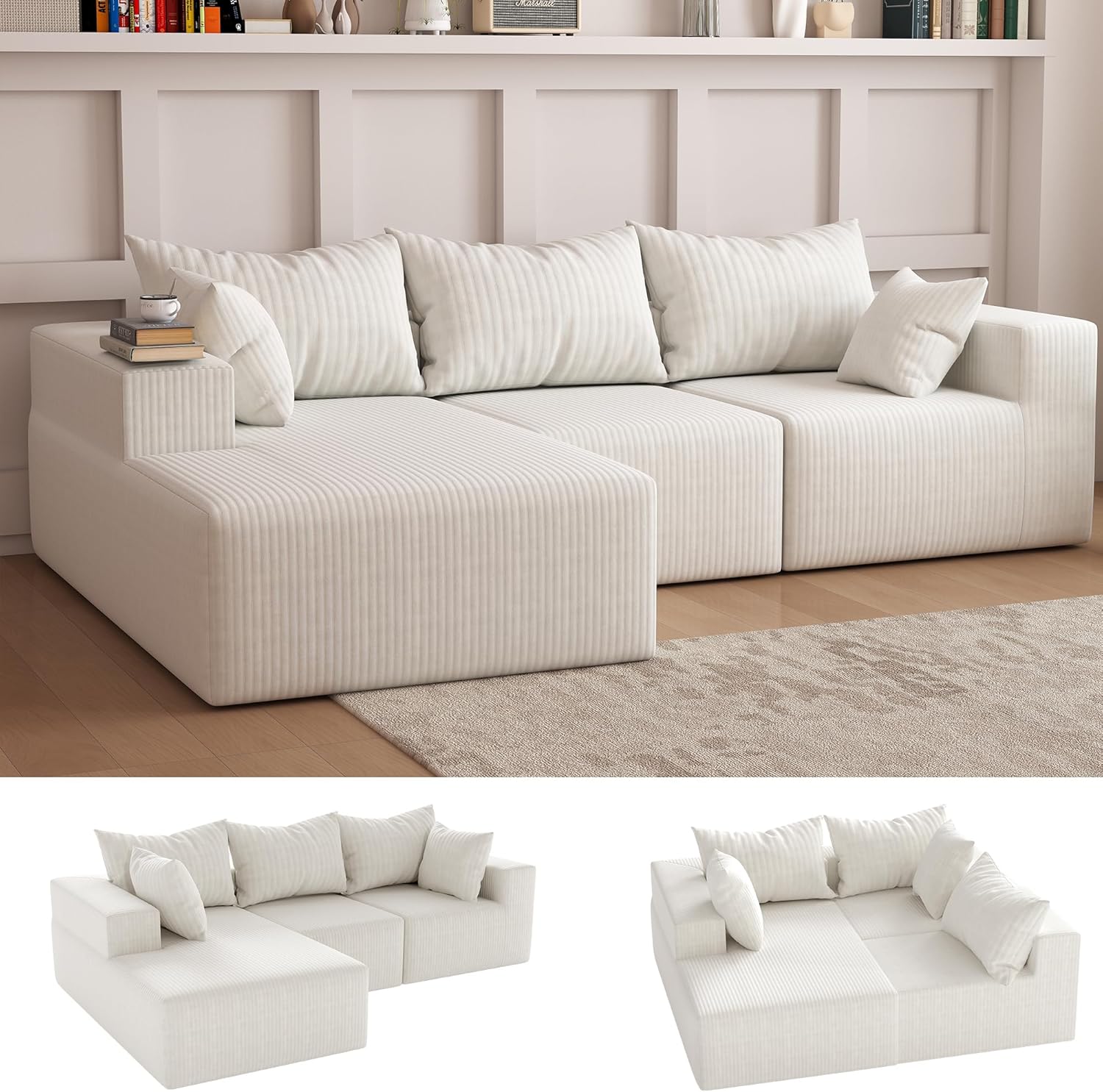 108Modern Sectional Sofa,Modular Convertible L-Shape Sofas,Upholstered Couches with Deep Seat,Pet-Friendly Sponge Sofa for Living Room Bedroom,Sofa bed for small space (Beige, Left Facing Chaise)