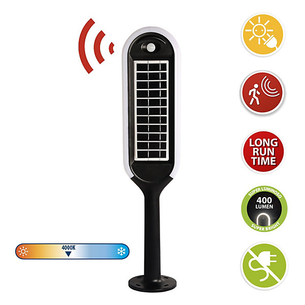 Lampe LED solaire de jardin 400 lumens, avec double panneau solaire et détecteur de mouvement