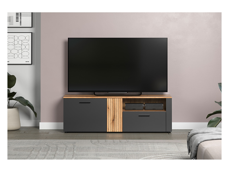Szafka RTV Esteban 150 cm z 2 drzwiami i szufladą grafit/dąb evok