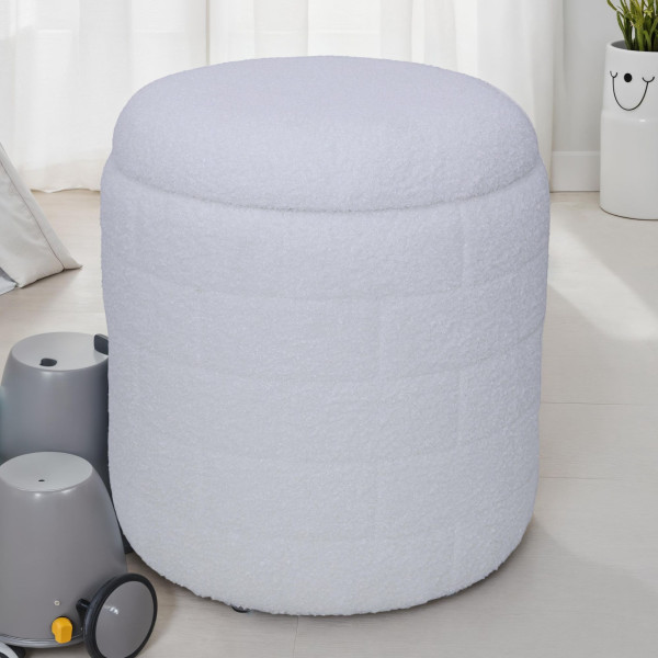 Okrągły Hocker z Tapicerki z Miejscem do Przechowywania 40 cm Biały
