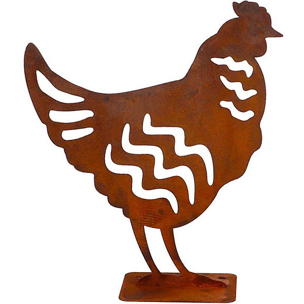 Animal en acier effet rouillé à poser Poule