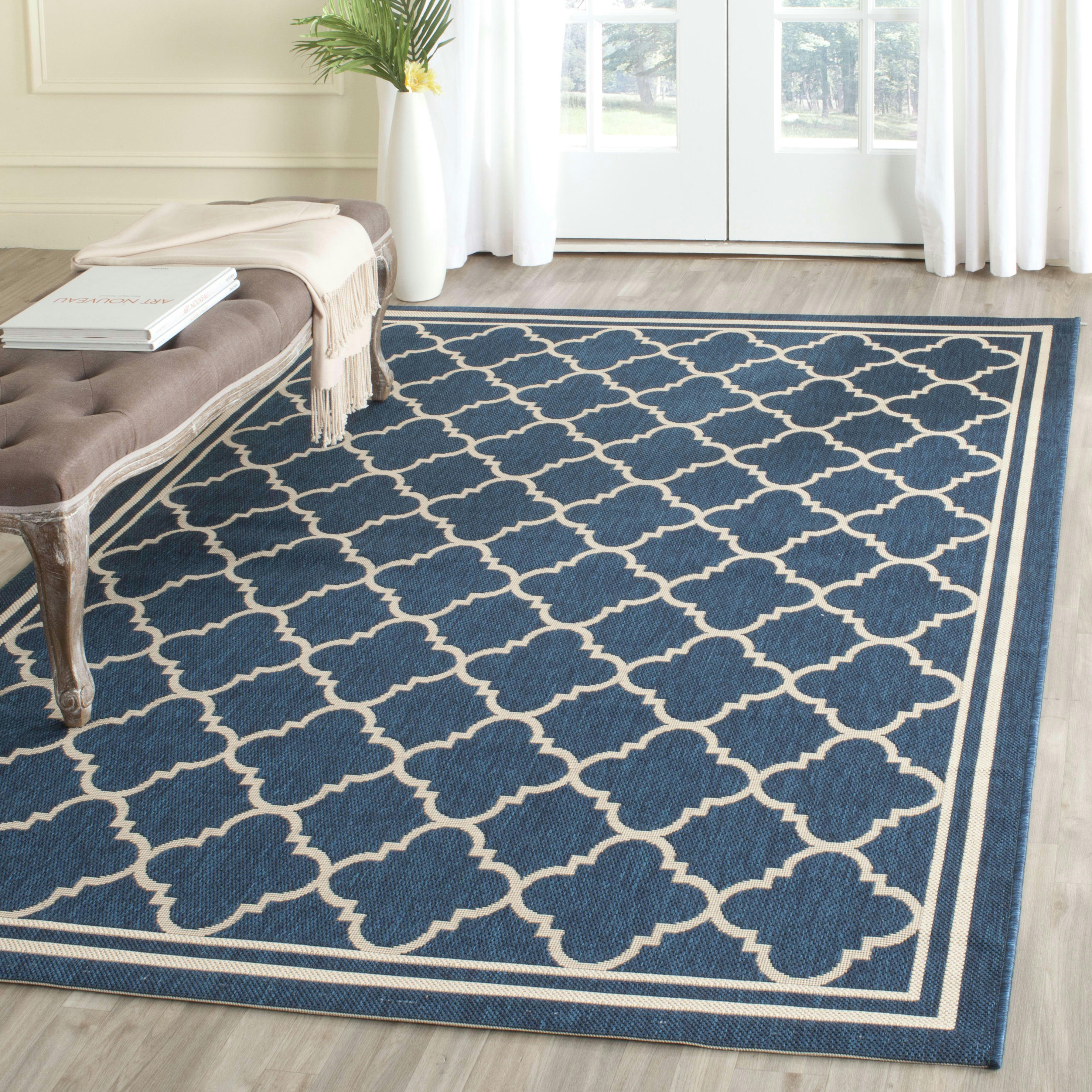 COURTYARD - Tapis interieur & exterieur en bleu marine & beige, 160 x 231 cm