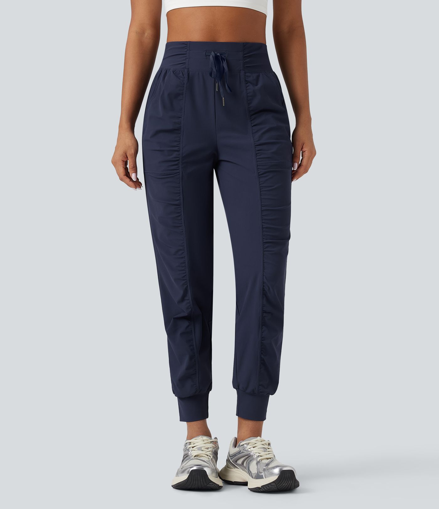Jogging de danse fuselé froncé séchage rapide effet frais InstantCool taille haute avec cordon de serrage et poches, protection solaire UPF40