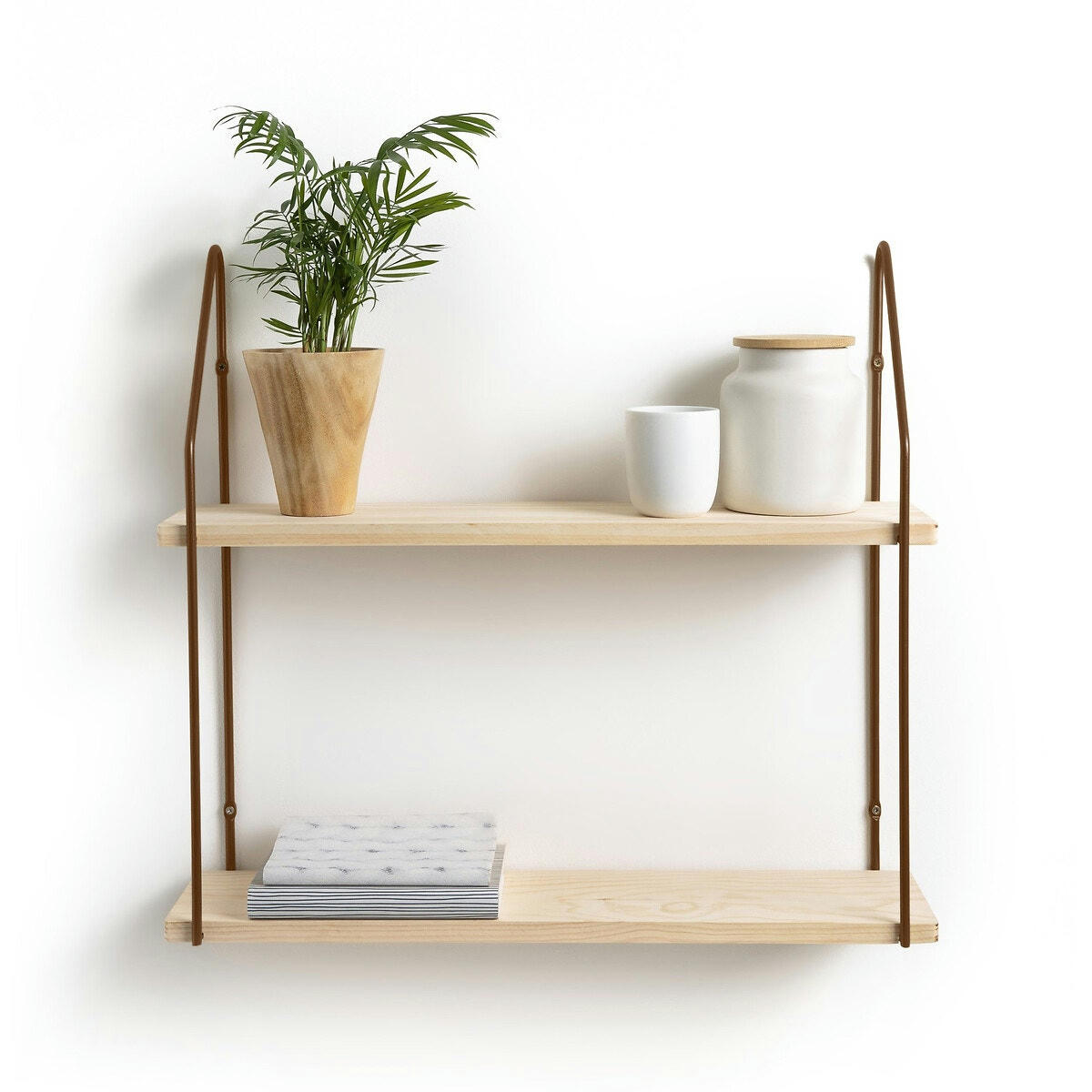 Étagère murale double bois métal fer L65 cm, Vinto
