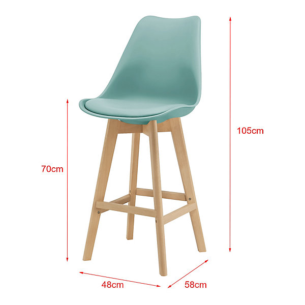 Lot de 2 Tabourets de Bar Lublin Similicuir Hêtre 105 x 48 x 58 cm Menthe en.casa