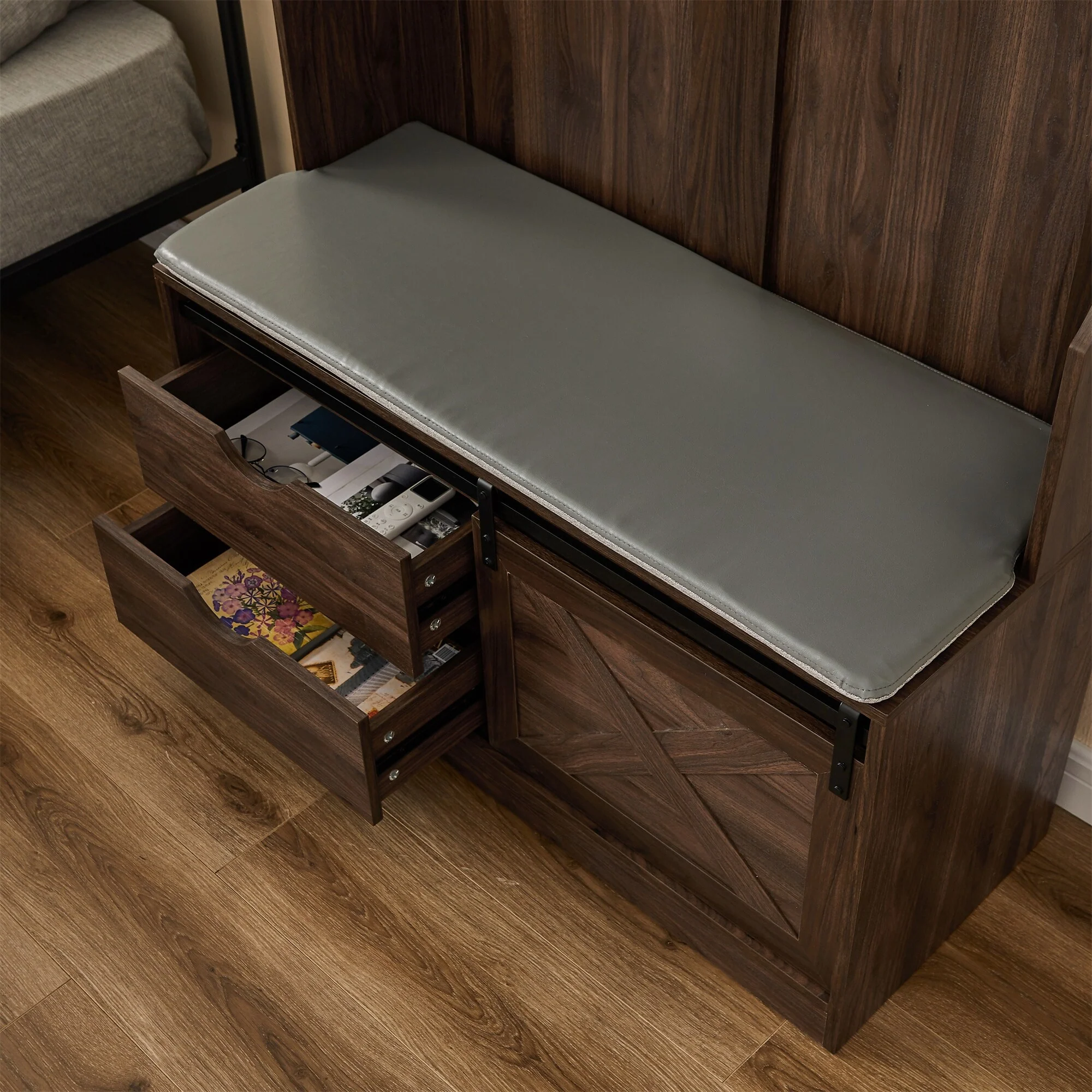 Wooden Hall Tree with Storage Shoes Cabinet