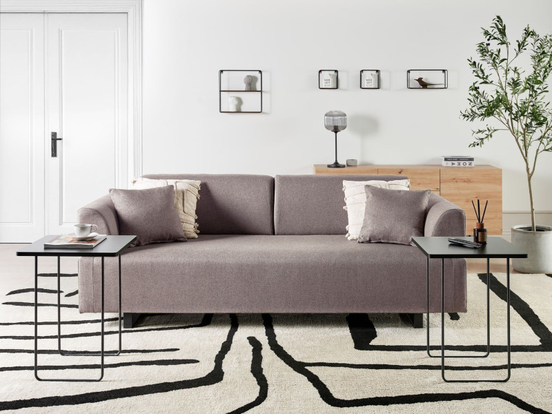 Sofa 3-osobowa ze stolikami brązowa