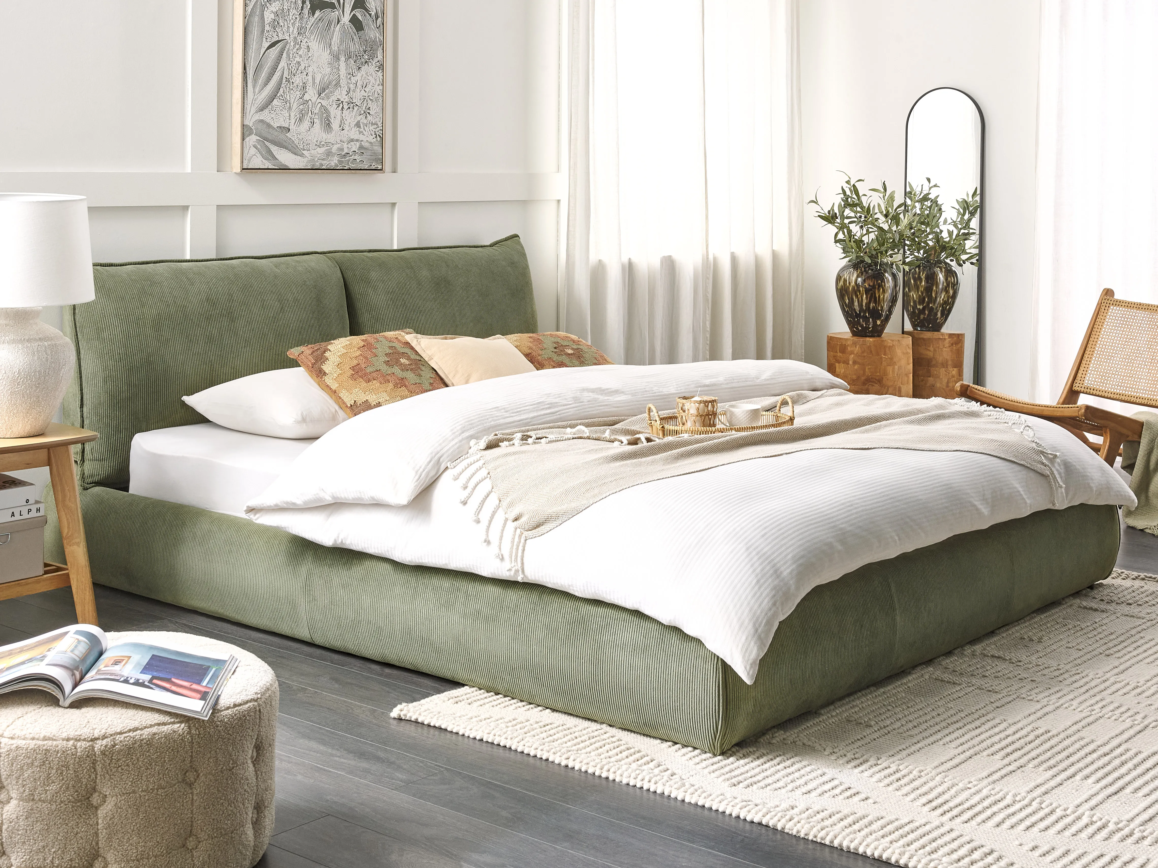 Waterbed Corduroy VINAY 180 x 200 cm (EU Super King) Olive Green