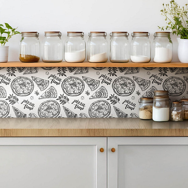 Carreaux vinyle Tulup 30x30 cm Motifs de pizza en noir et blanc 9 pcs