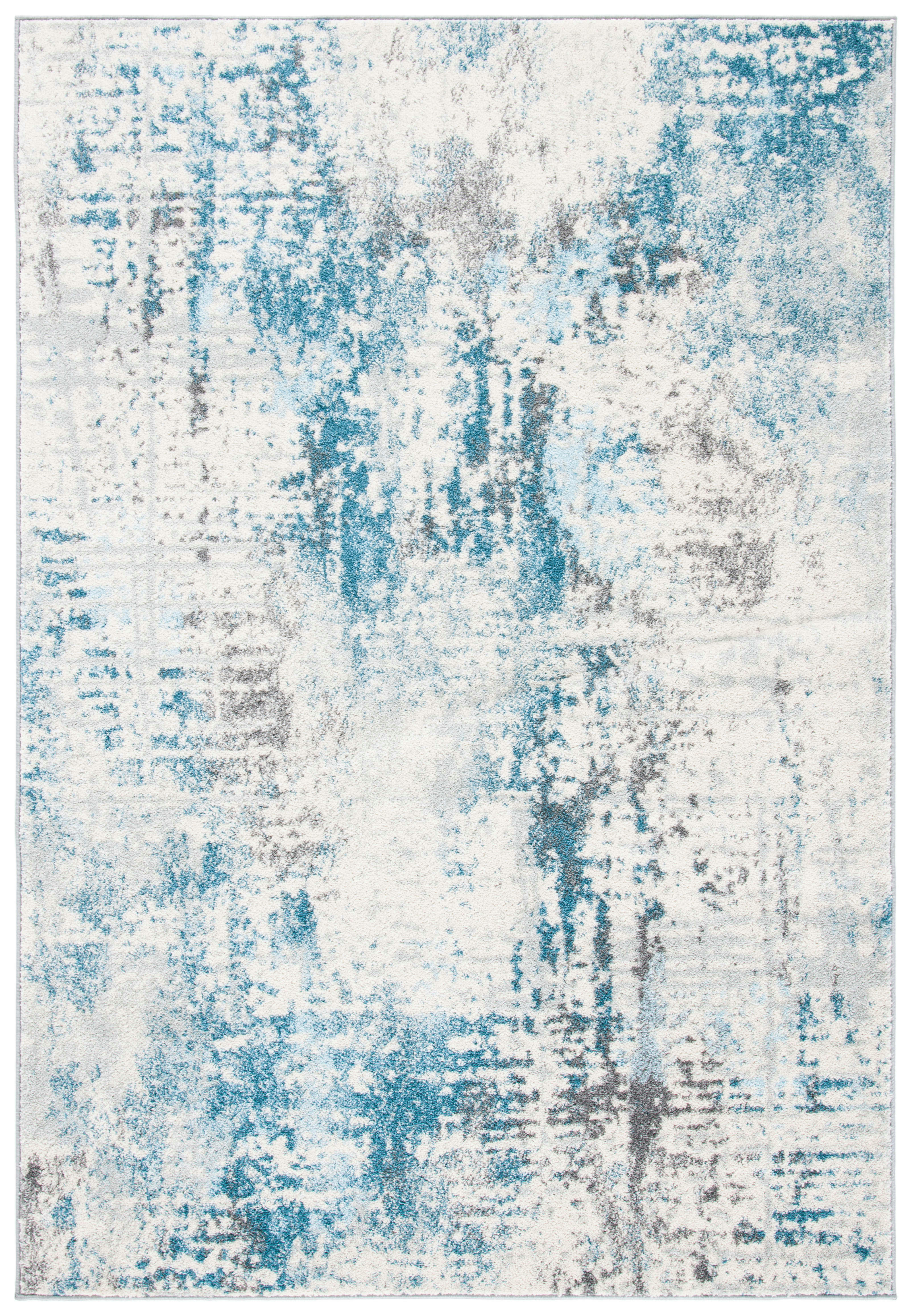 TULUM - Tapis de salon interieur en  ivoire & bleu, 91 x 152 cm