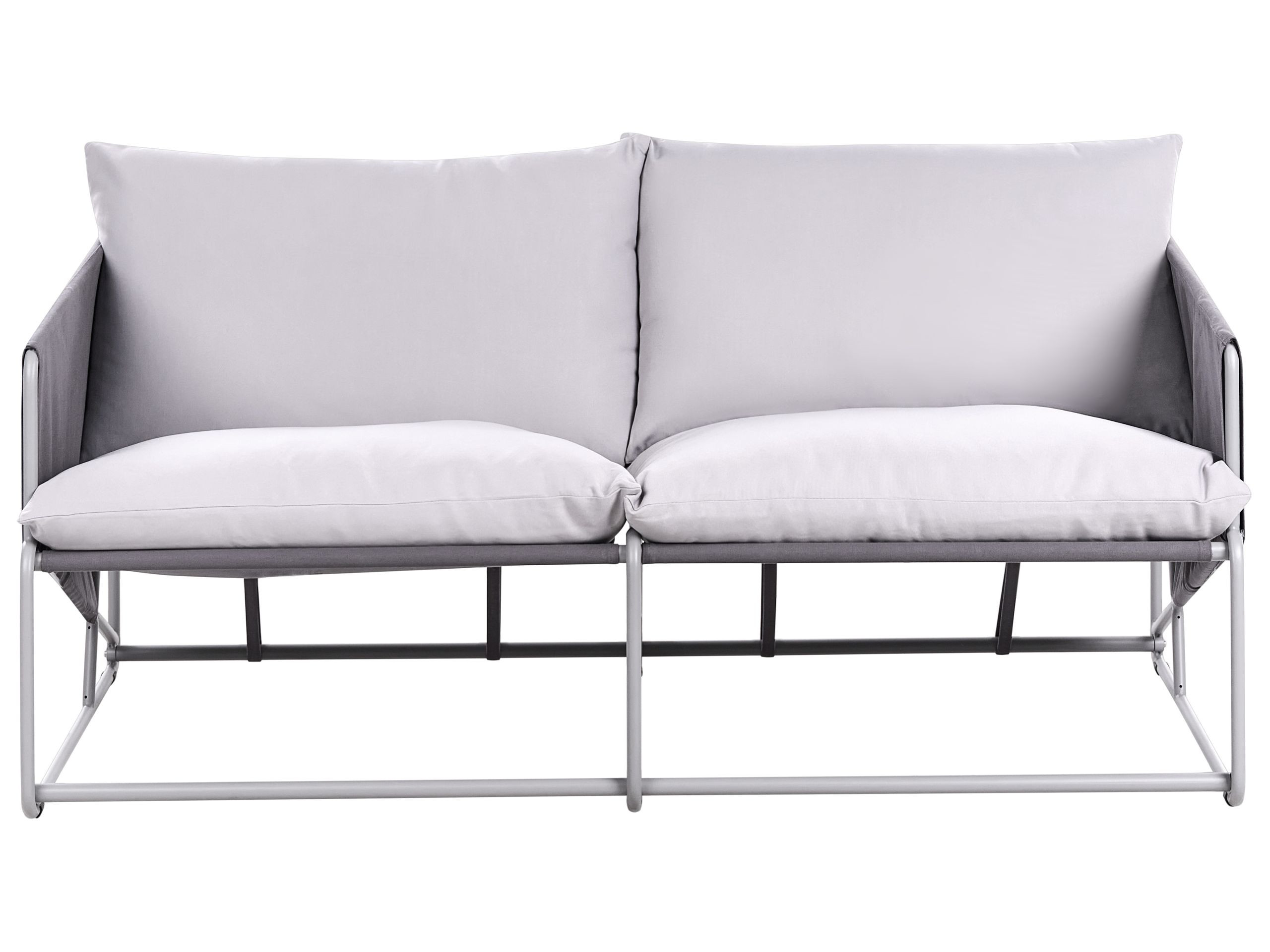 Niska sofa oversize metalowa z poduchami szara