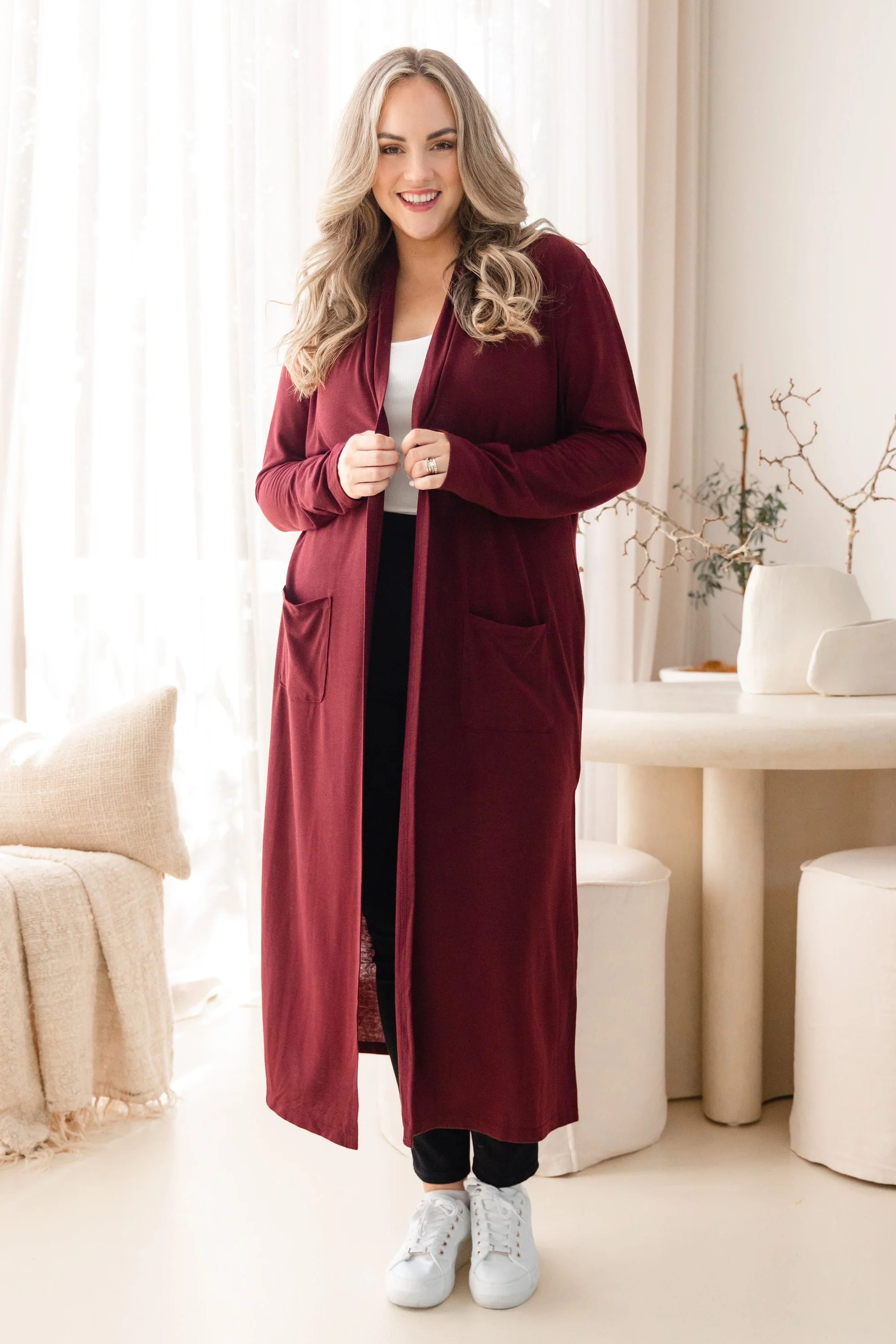 Jane Cardi Maxi Length in Burgundy