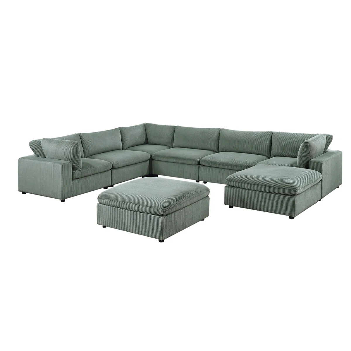 8 Piece Corduroy Upholstered Modular Sectional Sofa with Ottoman