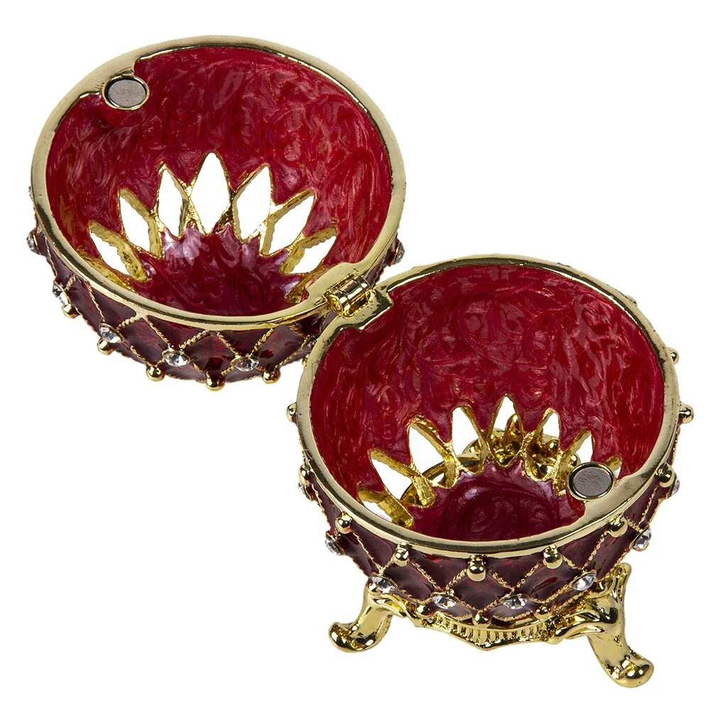 Imperial Faberge Openwork Mesh Egg / Jewelry Box in Red