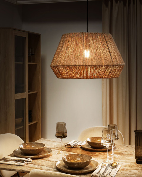Lampa wisząca sufitowa jutowy klosz naturalna