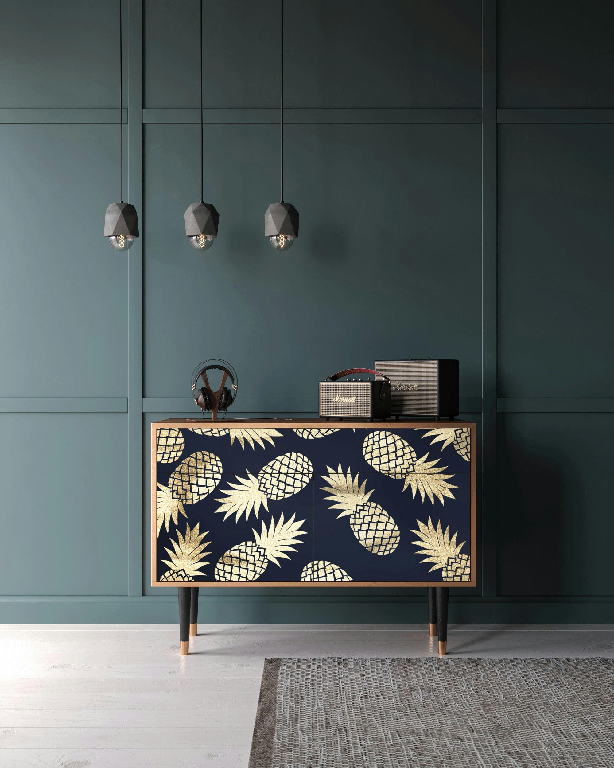 SUNNY PINEAPLE - Buffet  bleu et jaune 2 tiroirs et 2 portes L 115 cm