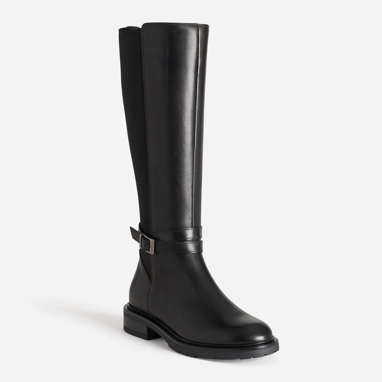Botte cavalière noire cuir bi-matière