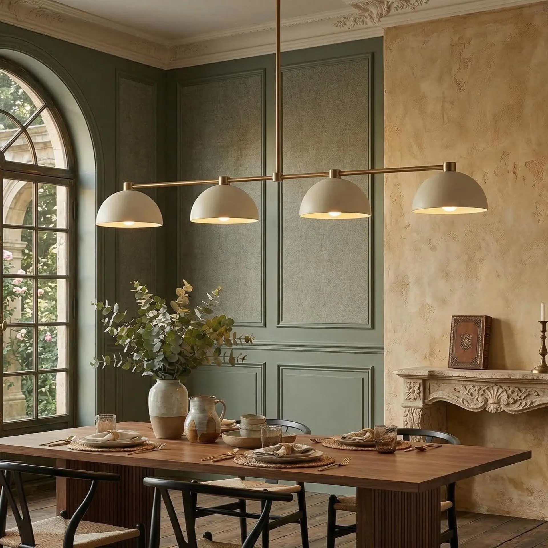 Mid Century Modern Linear Chandelier Light: Luxury Kitchen Island 4-Light Brass Linear Pendant Light Fixtures for Living Room