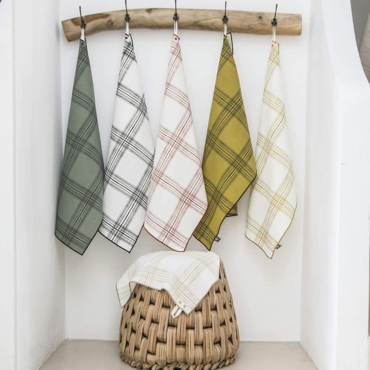 MADRAS - Torchons (x2) coton  50x75 vert lichen