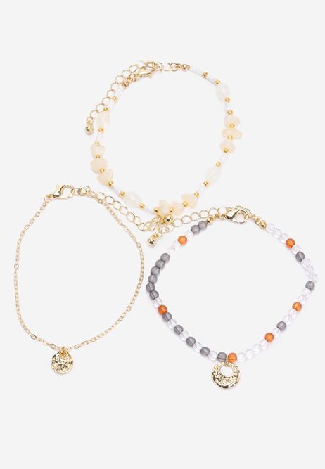 Womens 3pk Grey Beaded Stackable Bracelets