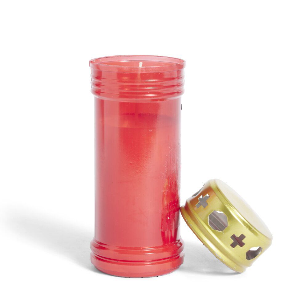 Bougie funéraire 55H rouge et doré Ø6xH16,5cm