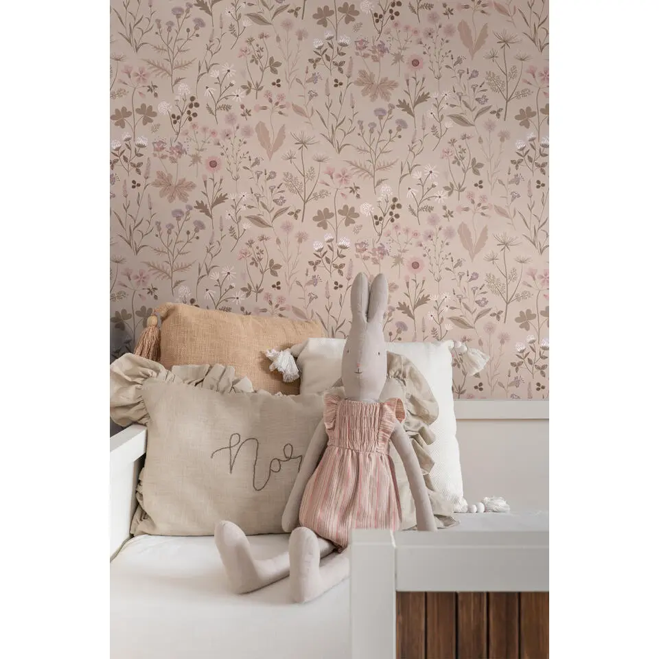 ESTAhome behang veldbloemen oudroze en lila paars - 53 cm x 10.05 m