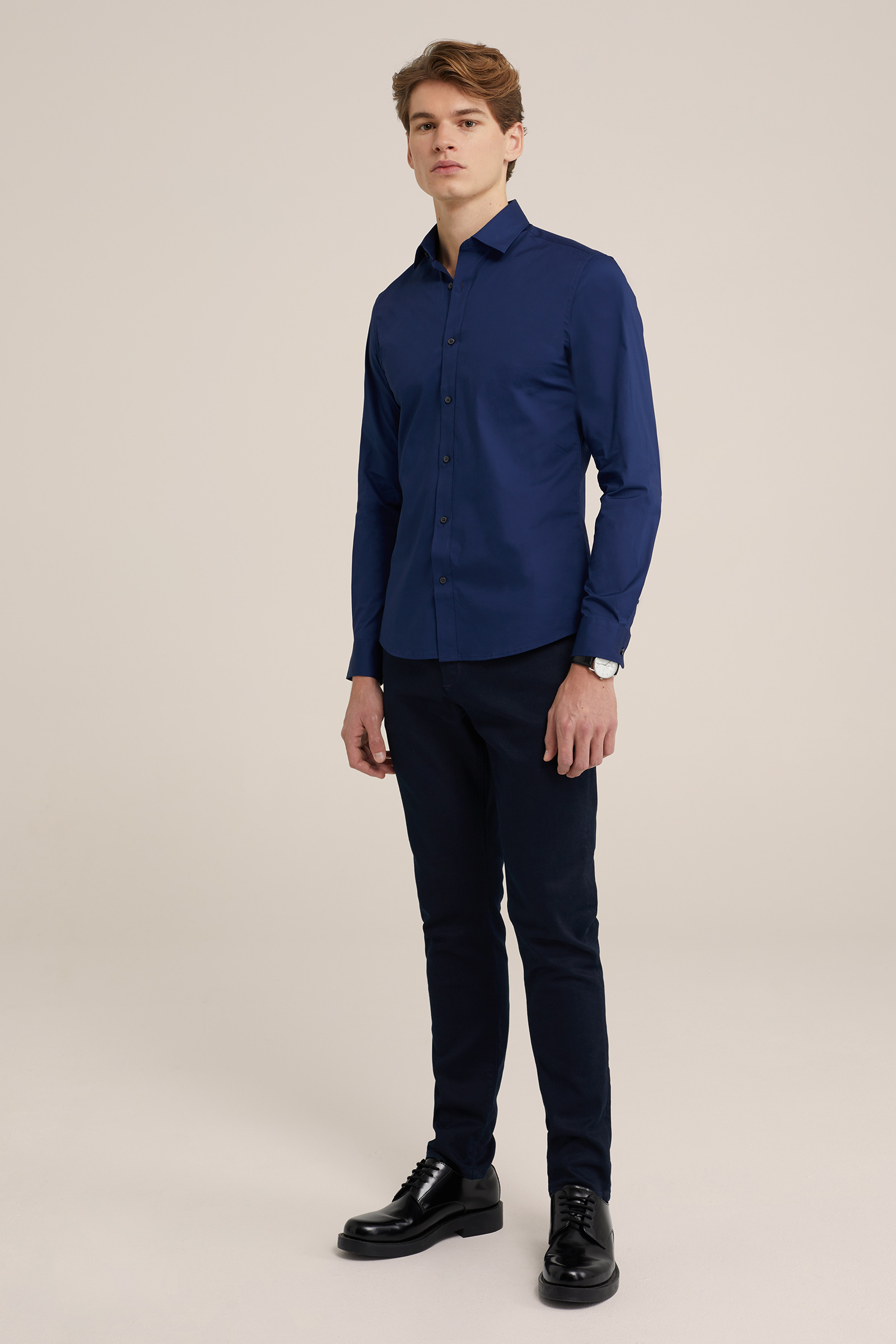Heren Slim fit overhemd met stretch