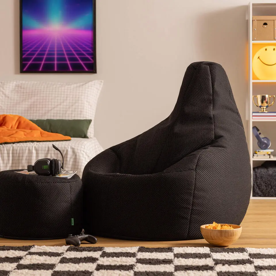 icon - Dalton XL Zitzak Fauteuil met Poef - Gaming - Zwart