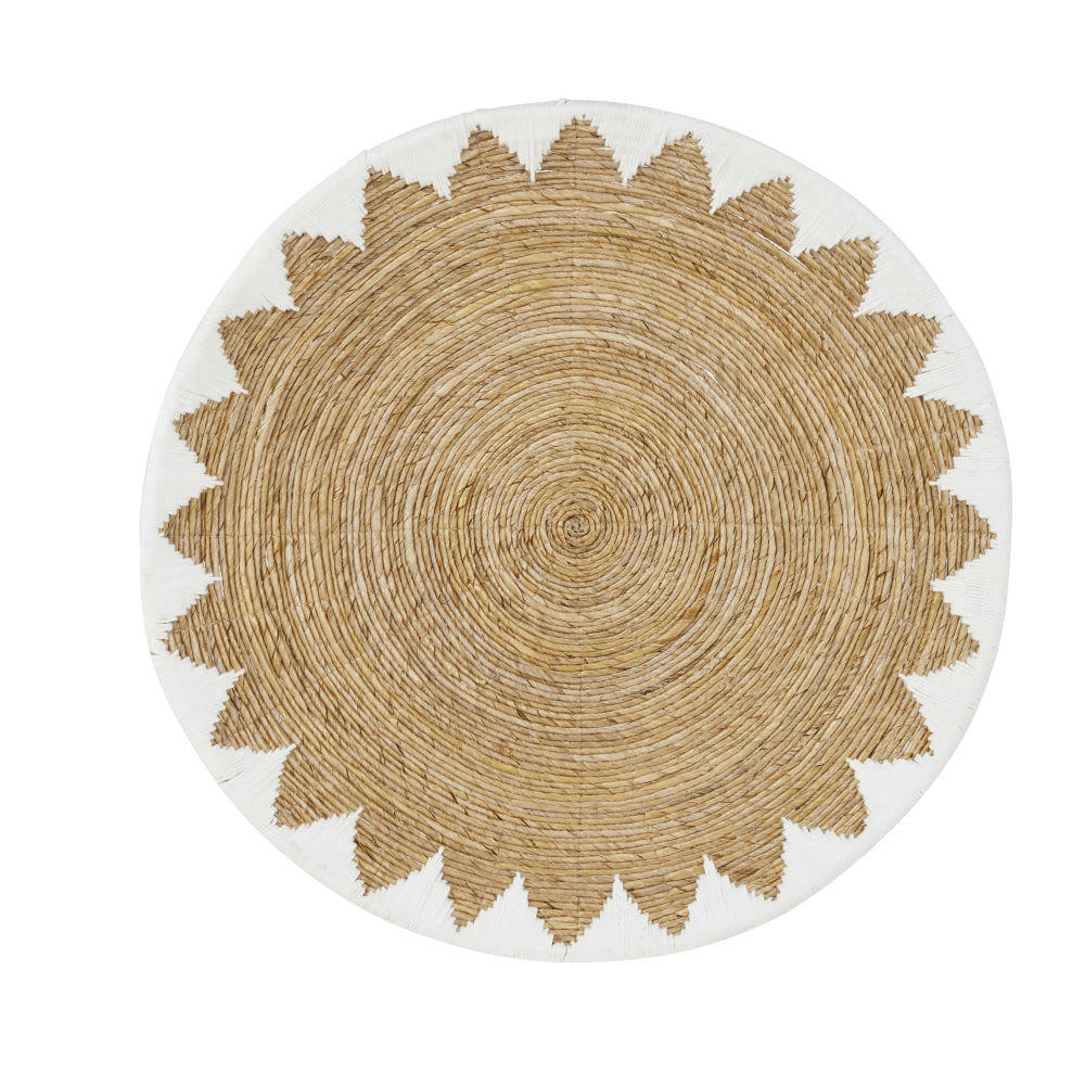 STRADIA - Déco murale en fibre végétale marron et coton blanc tressé D80