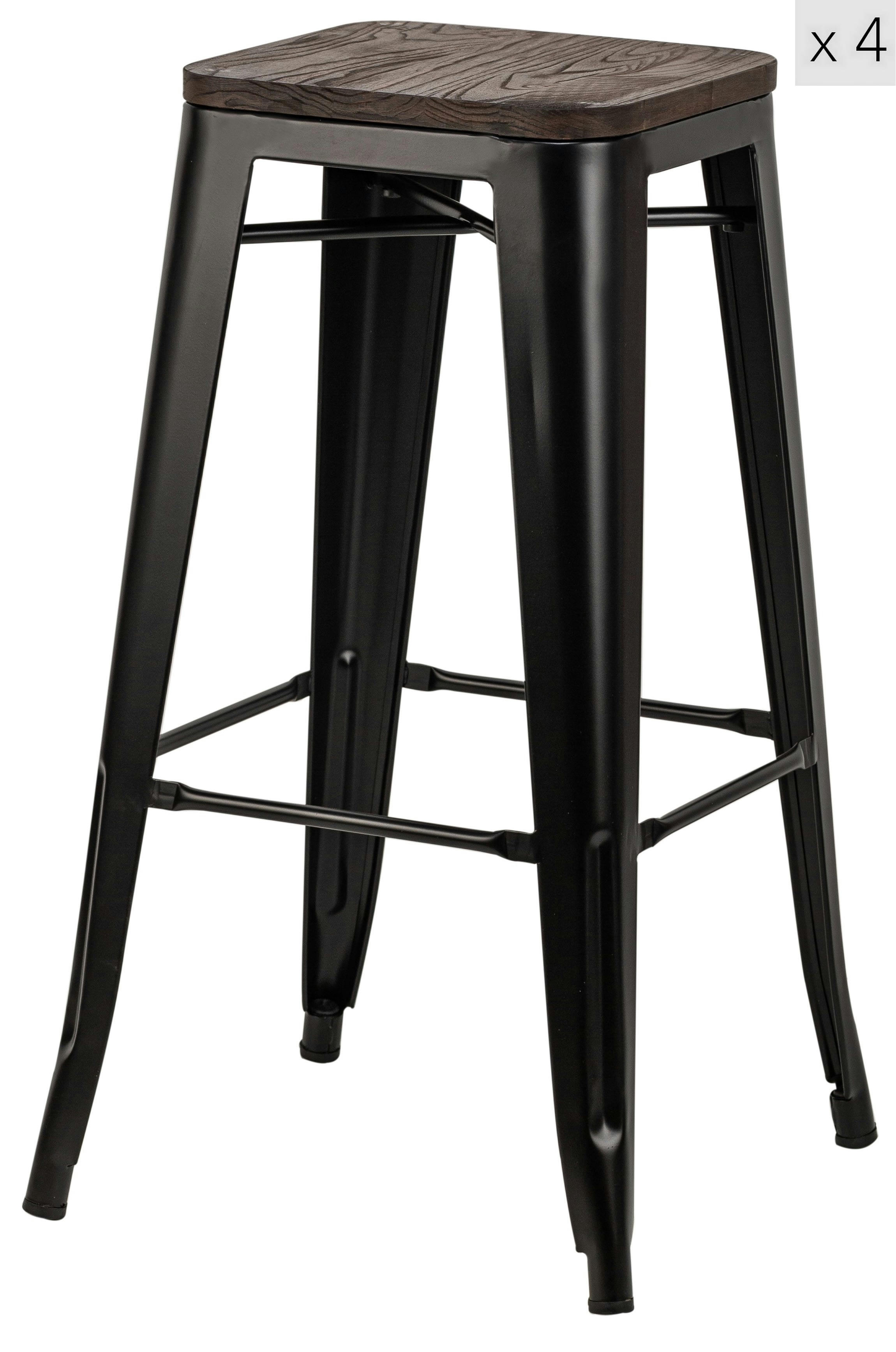 - Lot de 4 tabourets de bar en métal et frêne naturel