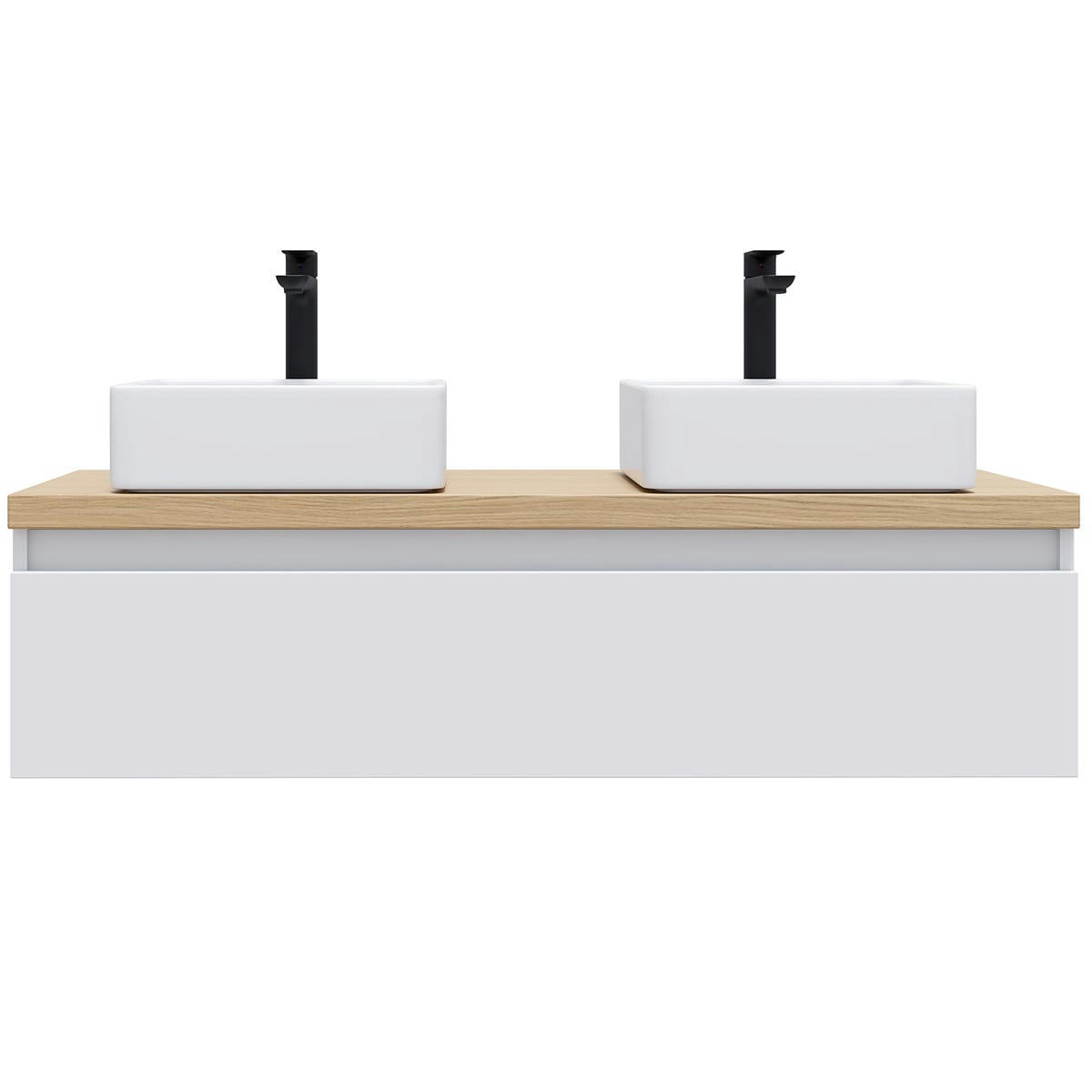 HUDSON - Meuble salle de bain 2 vasques posées 120cm 1 tiroir Blanc