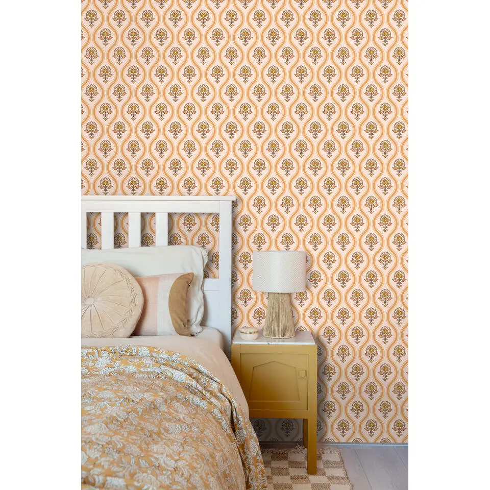 ESTAhome behang vintage bloemen oranje en beige - 50 x 900 cm