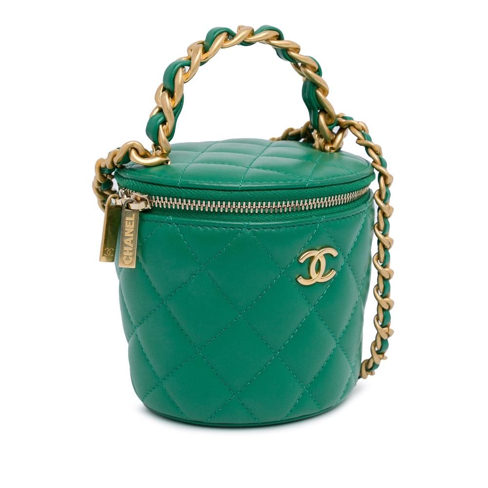 Chanel Preloved Small Vanity Case Quilted Leather Wo - Green Satchel