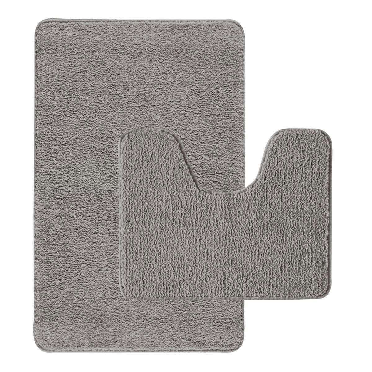 POLYNESIE - Lot de 2 tapis de bain polyester  50x80cm +  contour gris