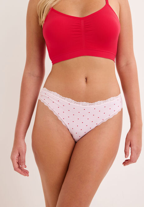 Womens 3pk Pink Heart Lace Trim Thongs