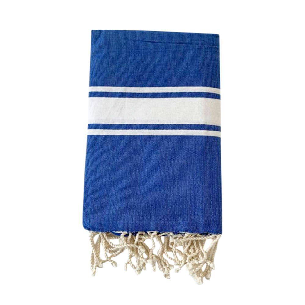 fouta plate type paréo - Fouta traditionnelle bleue royal kozo 100 x 200