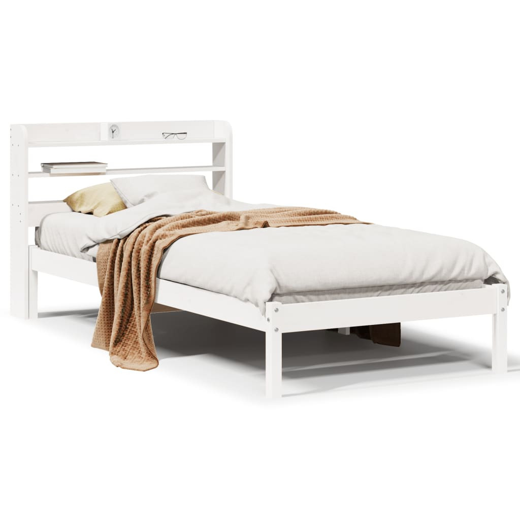 Rama łóżka bez materaca biała 75x190 cm lite drewno sosnowe