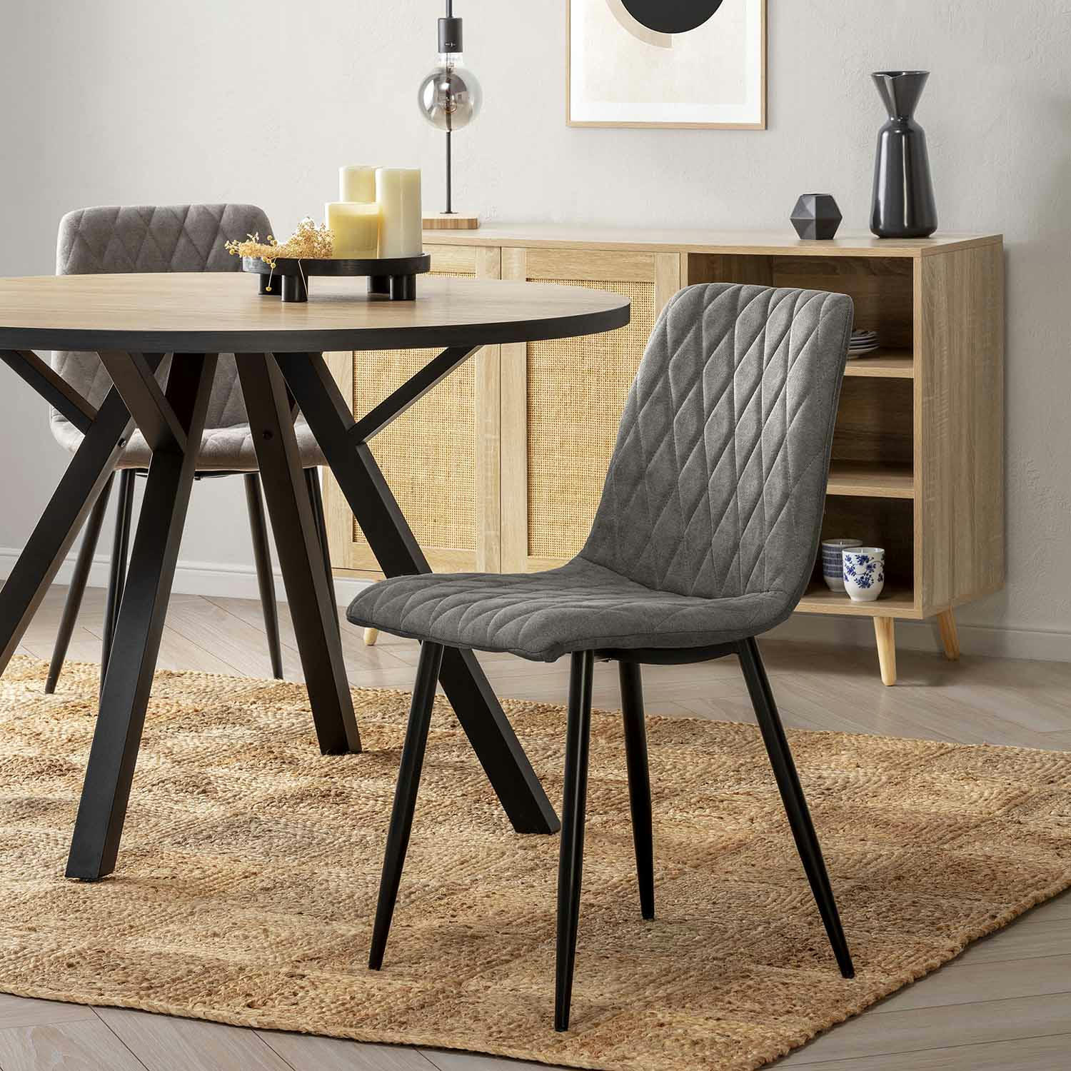 ABRIL - Pack 4 chaises recouvertes de tissu gris