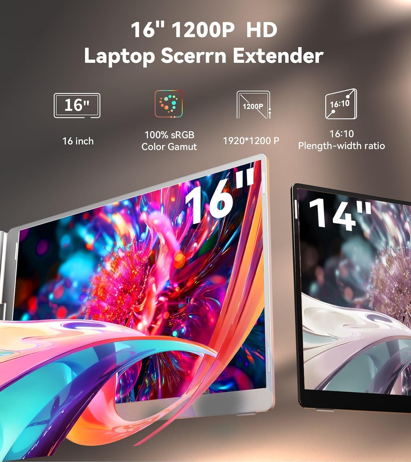 FOPO 16 Laptop Screen Extender Monitor Portable  Quad Monitor  Just 1 Cable for 3 Screens  FHD 1080P IPS Laptop Extender Compatible with Wins/Mac for 13.6 - 18.5 Laptops