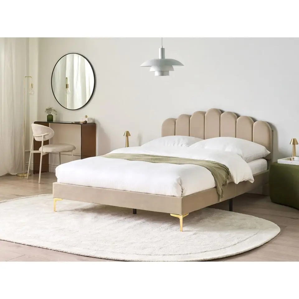 SAUVIAN - Bed - Taupe - 140 x 200 cm - Fluweel