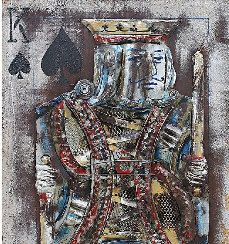MÉTAL BRASS - Tableau relief en métal carte roi de pique 80x60