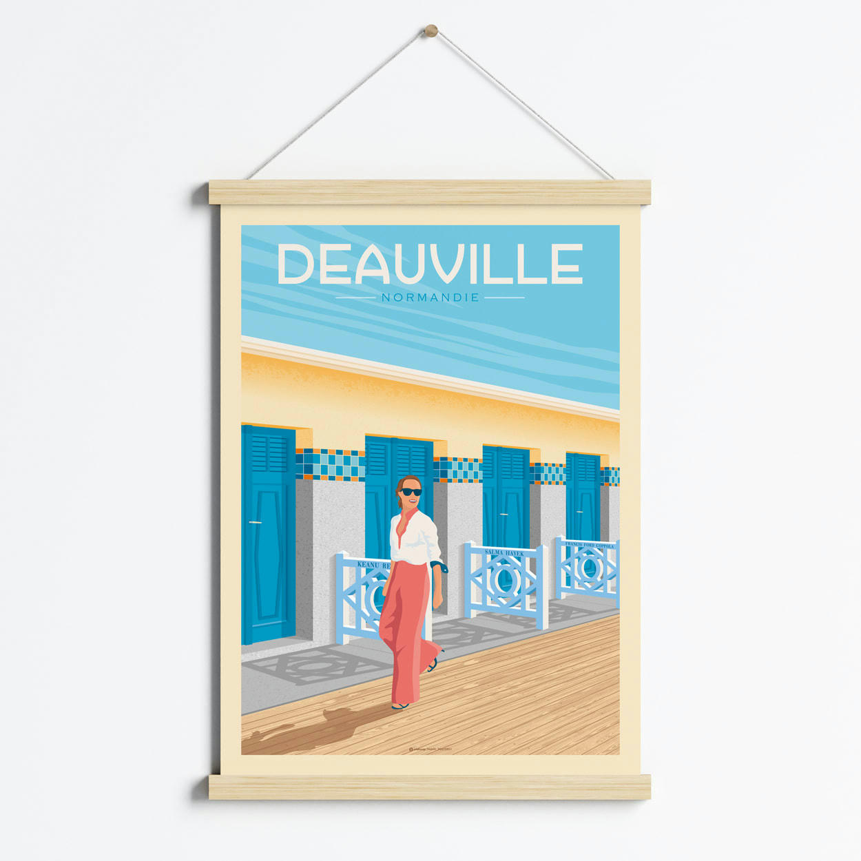 - Affiche Deauville - Les Planches + Cadre Magnétique (Bois) 50x70 cm