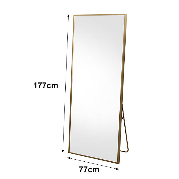 Miroir en Pied Grand, 177x77 cm, Grand Miroir de Sol Pleine Longueur, Suspendu, pour Chambre Salon Entree, Rectangulaire, Doré