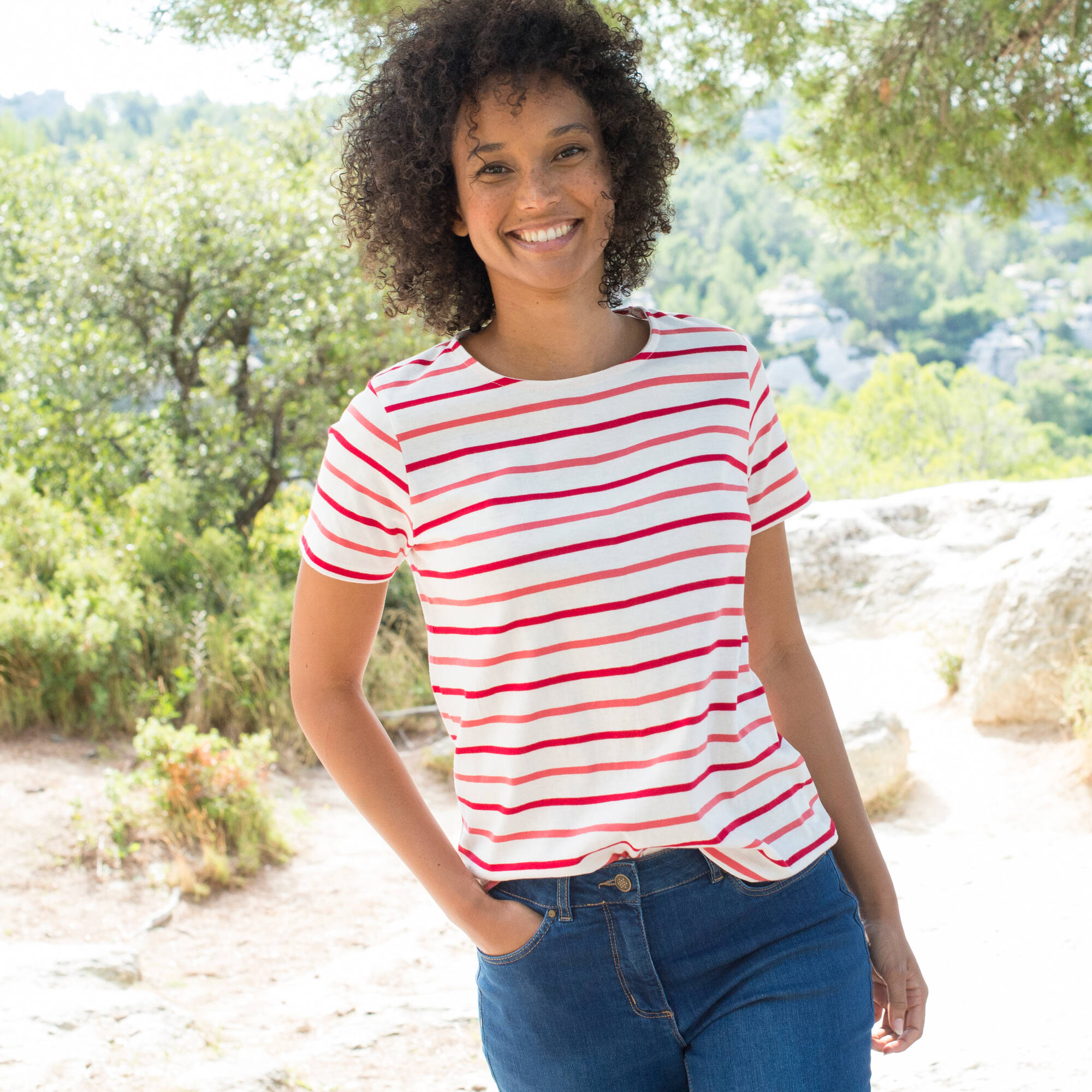 T-shirt rayé manches courtes, maille jersey