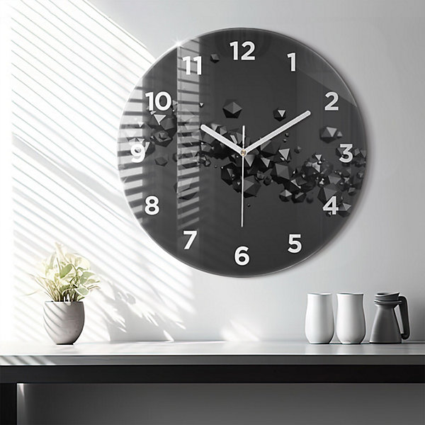 Horloge murale Wallfluent fi60 cm Avec chiffres Aiguilles blanches Abstraction noire 1 pcs