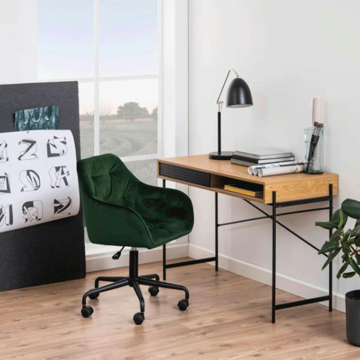 BROKEN - Chaise de bureau confortable avec accoudoirs en velours vert