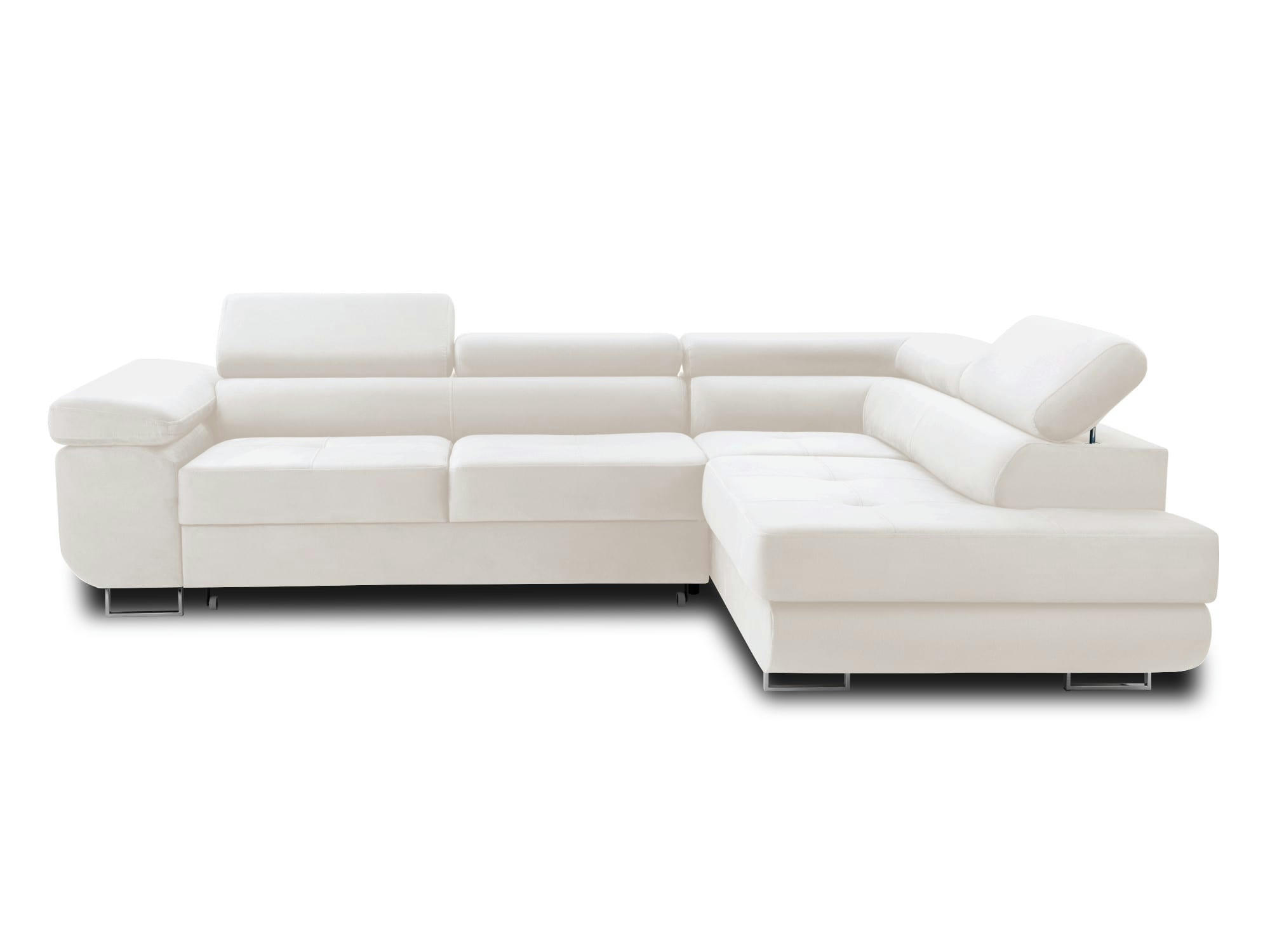 PABLO - Canapé d'angle droit convertible 5 places en velours beige