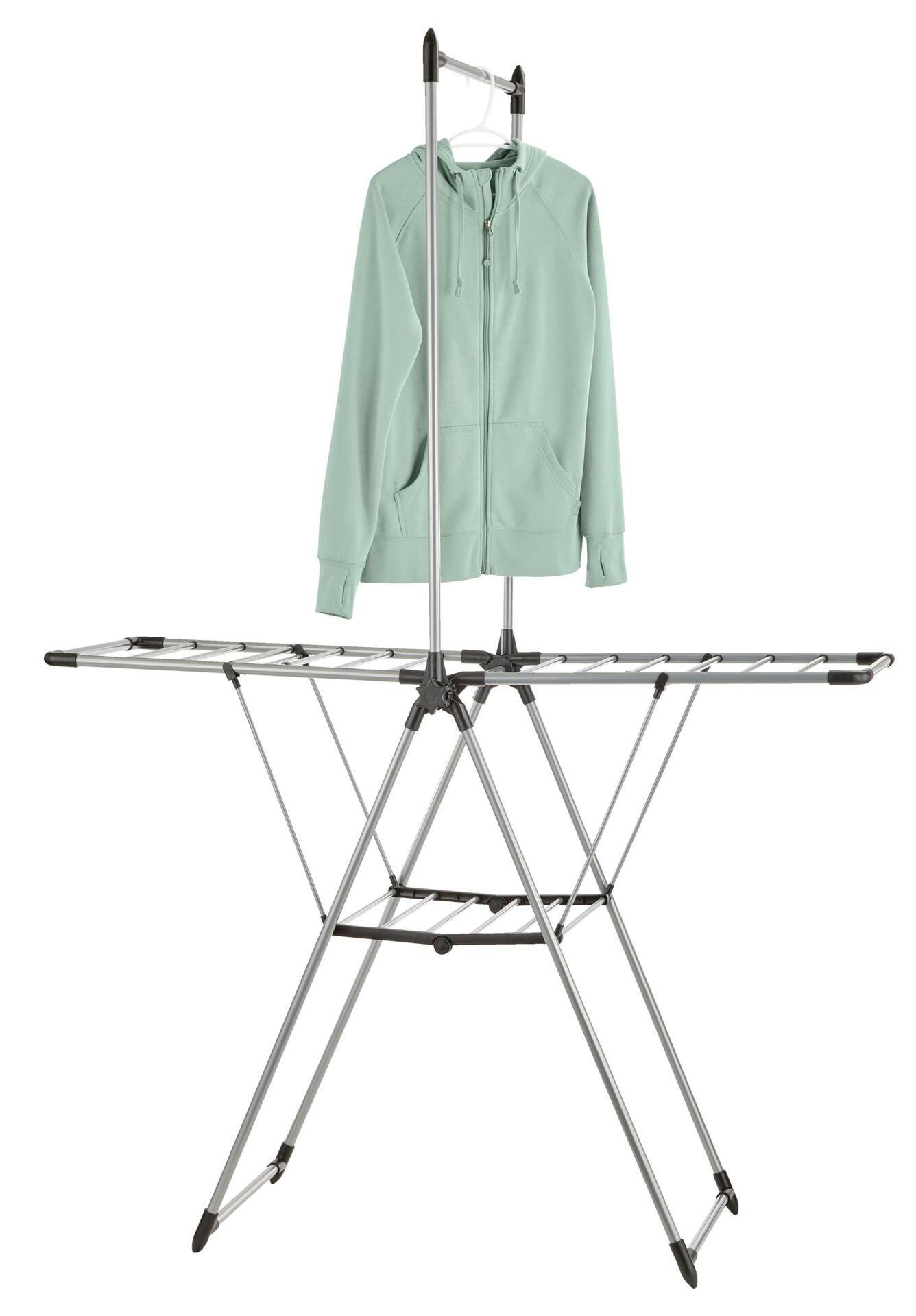 type A Adjustable Drying Rack with Hanger Bar, 53.5 x 23.6 x 39-in, Silver